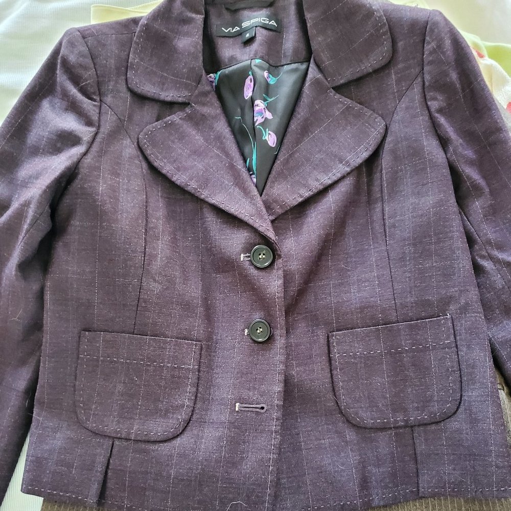 Suit by Via Spiga eggplant color with pin stripes